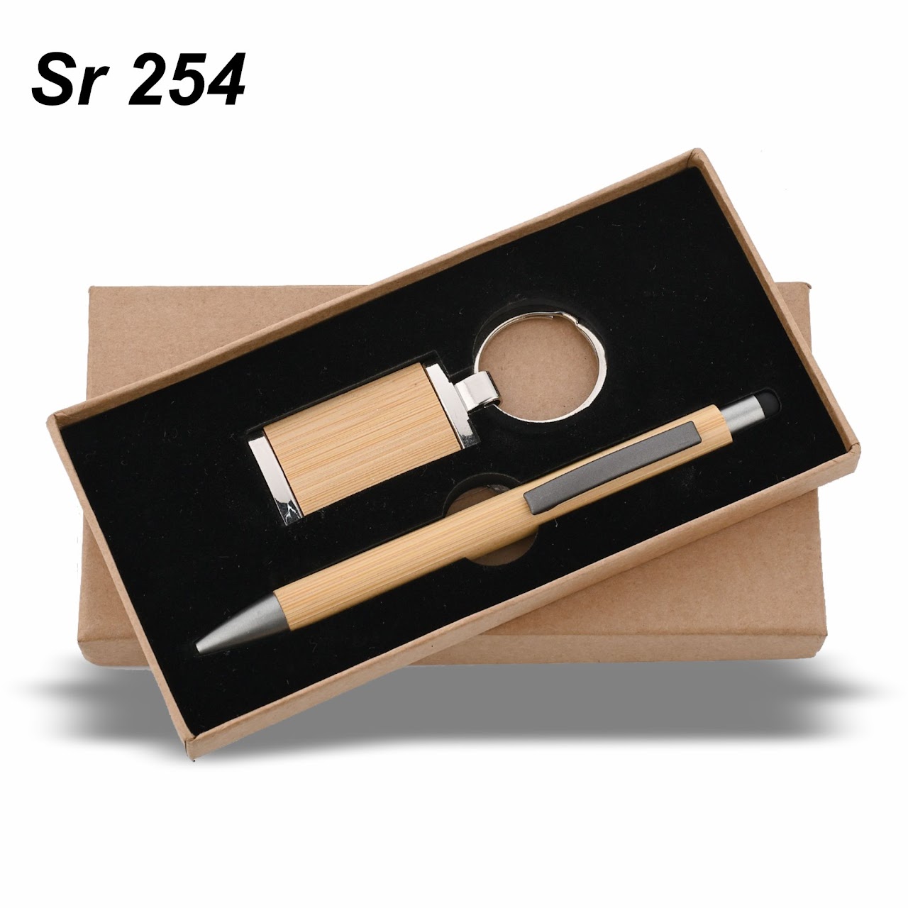 Sr 254: Wooden Bamboo Pen & Keychain Set